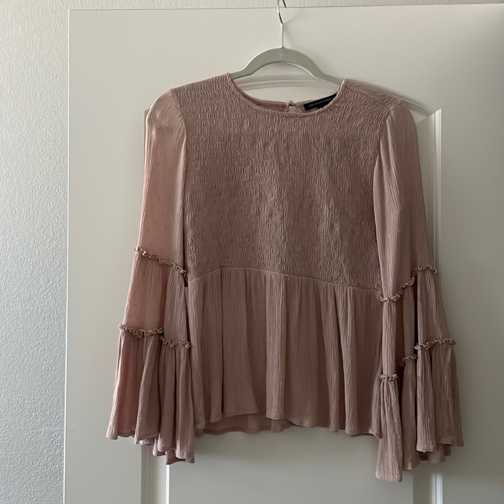 Romantic blouse dusty pink shirred bell sleeves